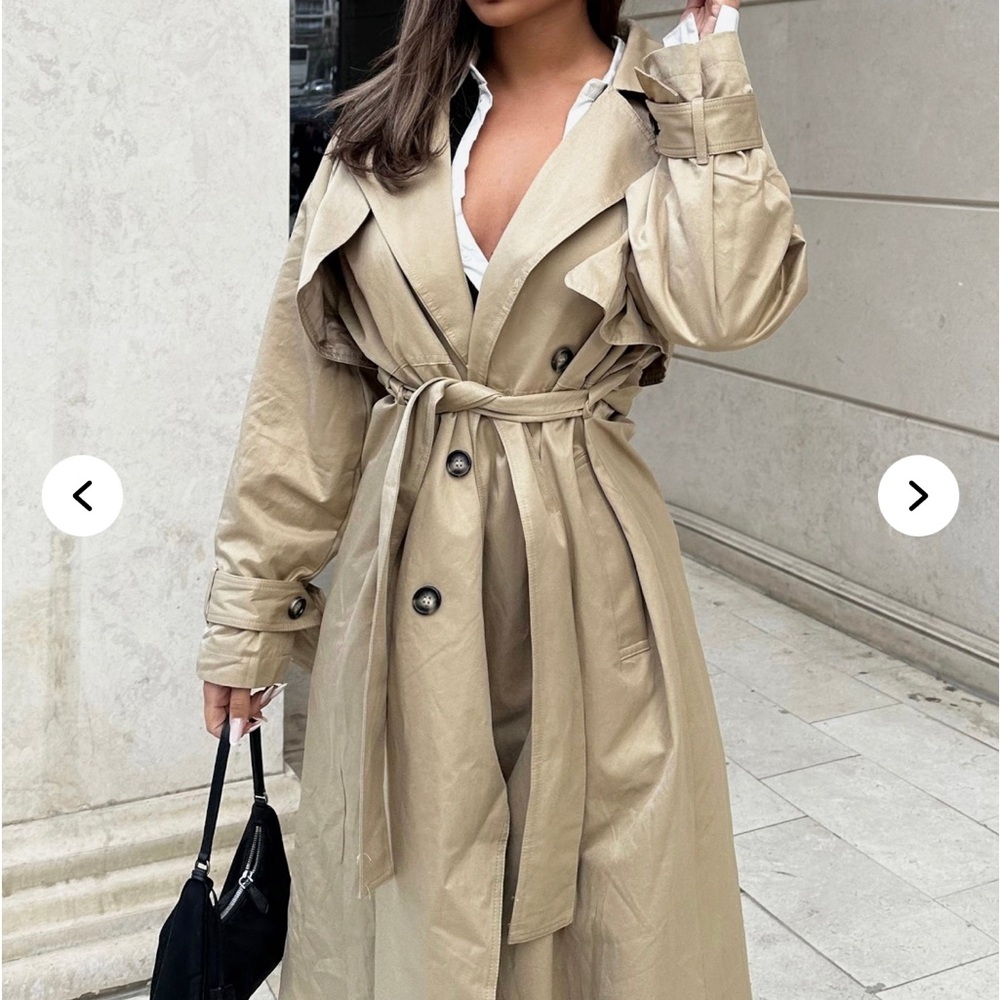 Fashion Nova Tan Trench Coat with Belted Waist and Lapel Collar